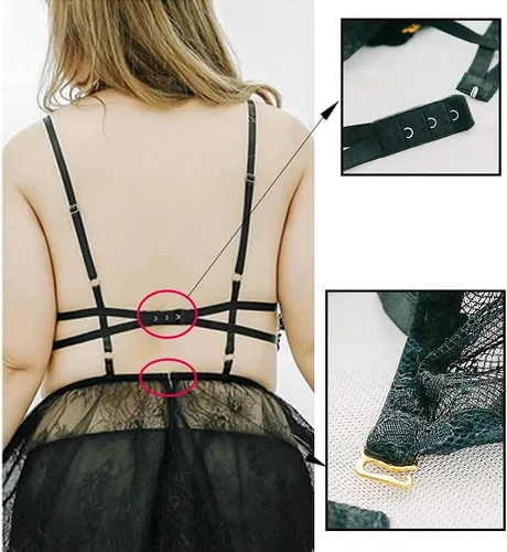 Vista 4 de SPORCLO Lencería de talla grande para mujer, babydoll de encaje negro, sexy, de malla, cintura alta, camisón exótico con tiras