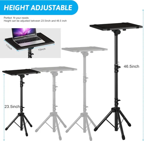 Vista 4 de Trípode ajustable para proyector, altura de laptop de 23.5 a 46.5 pulgadas con soporte para teléfono de cuello de cisne, piso para oficina, hogar