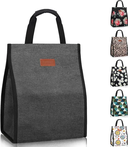 Vista 11 de Bolsas de almuerzo para mujer, aisladas, reutilizables, con bolsillo interno, bolsa de almuerzo para adultos para el trabajo