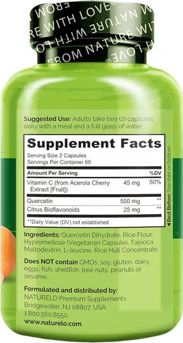 Vista 3 de NATURELO Complejo bioflavonoide cítrico de quercetina con absorción mejorada - 120 cápsulas vegetarianas