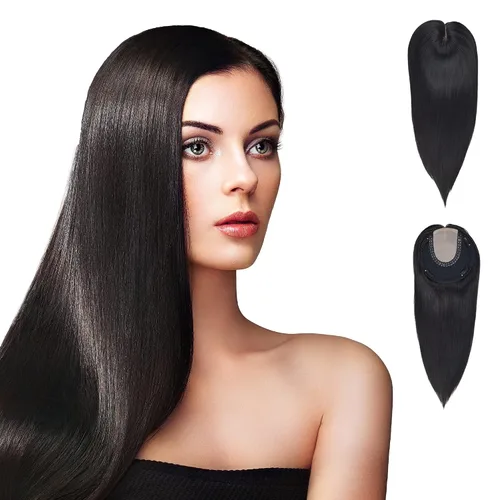 Vista 10 de Toppers de cabello humano para mujer, base plateada de 12 pulgadas, 6 x 6.5 pulgadas con trama para mujeres con pérdida de cabello, cabello delgado