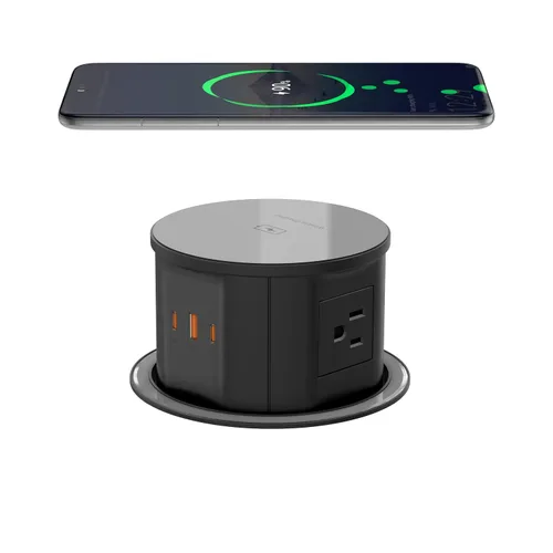 Vista 12 de VILONG - Toma desplegable para encimera, 20 W USB-C, 15 W inalámbrico, 4 AC, cable de 6 pies