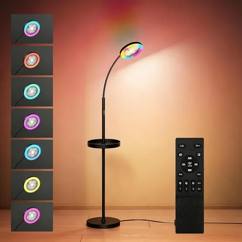 Vista 8 de Ventilador de piso con luz, lámpara de pie regulable RGB de 26W LED Ventilador de lámpara de pie de 3 velocidades con control remoto, cuello
