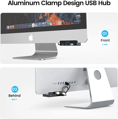 Vista 2 de ORICO Hub USB 3.0, Abrazadera de Hub USB, Divisor USB de Aluminio de 4 Puertos con Puerto de Fuente de Alimentación Adicional y Cable de Datos USB