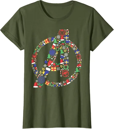Vista 31 de Marvel Avengers A Logo Symbol Holiday Christmas Icons Camiseta, Negro