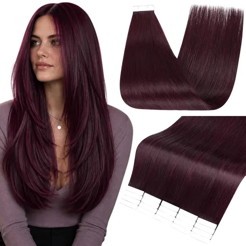 Vista 20 de Fshine Extensiones de cabello humano con cinta adhesiva marrón oscuro de 12 pulgadas, color de cabello corto 2, con cinta de doble cara, 1.06 oz, 20