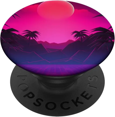 Vista 6 de Retrowave Sunset 80s Vaporwave Synthwave PopSockets MagSafe PopGrip for iPhone