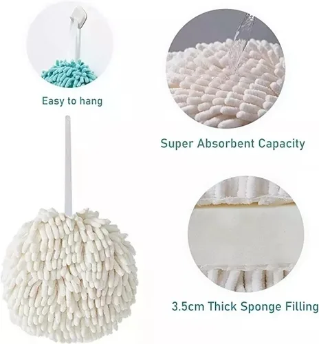Vista 4 de Paquete de 2 toallas de mano de chenilla mullidas, toallas de baño de mano decorativas de microfibra para baño y cocina, toallas de bola suaves