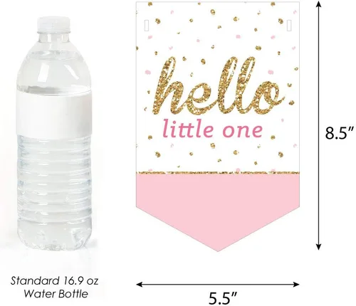 Vista 2 de Big Dot of Happiness - Hello Little One - Rosa y dorado - Banner de banderines para baby shower - Decoraciones de fiesta de niña - Welcome Baby
