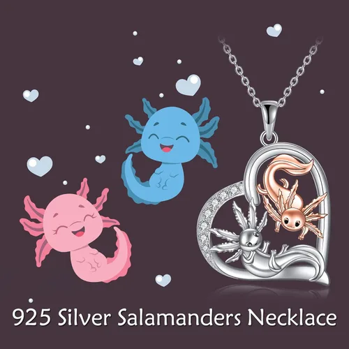 Vista 5 de TIGER RIDER Collar de corazón para mujer, plata de ley 925, ajolote, gato, oso, joyería de regalo