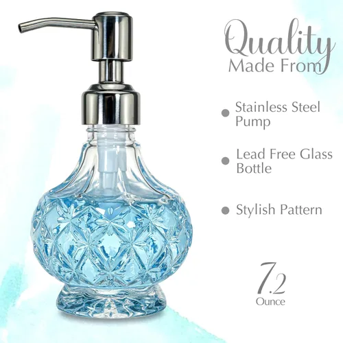 Vista 2 de JASAI Dispensador de jabón pequeño de vidrio transparente, dispensador de jabón de baño con bomba Strudy para cocina pequeña y baño, jabón de cocina