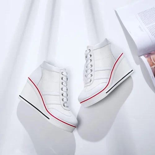 Vista 4 de MEJORMEN Zapatos de lona con plataforma para mujer, con cordones y cremallera lateral, zapatos casuales de tacón alto para caminar
