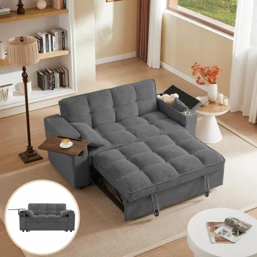 Vista 17 de Auvsoce - Sofá cama biplaza de 65 pulgadas, sofá convertible para sala de estar, sofá para RV con respaldo ajustable, chaise longue, mesa lateral