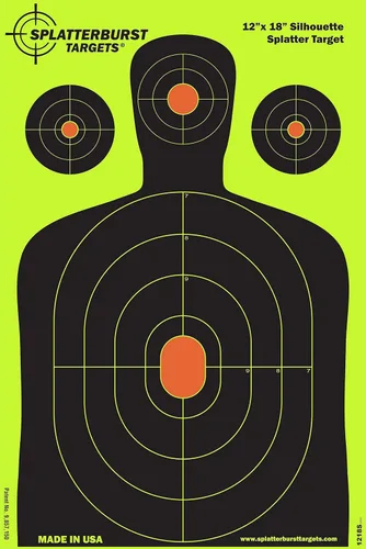 Vista 2 de Splatterburst Targets - 12 x 18 pulgadas - Objetivo de salpicaduras de silueta - Ve fácilmente tus disparos estallar amarillo fluorescente brillante