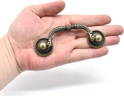 Vista 4 de Paquete de 2 tiradores de cajón antiguos de 3 pulgadas con agujeros de 3 pulgadas, manijas de bronce vintage para gabinetes, vestidores, mesas