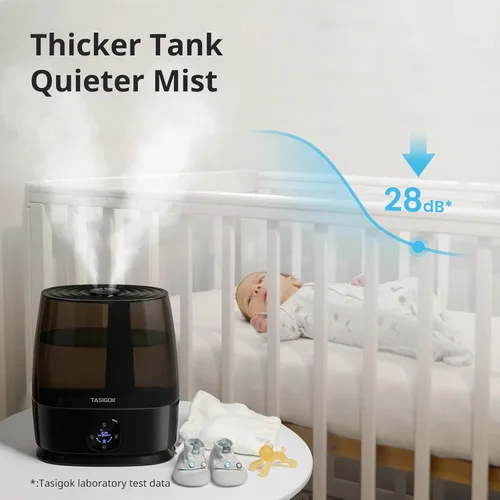 Vista 5 de Humidificadores para dormitorio y hogar, humidificador de aire de niebla fría y cálida de 6 L para habitación grande, guardería, 50 horas, fácil