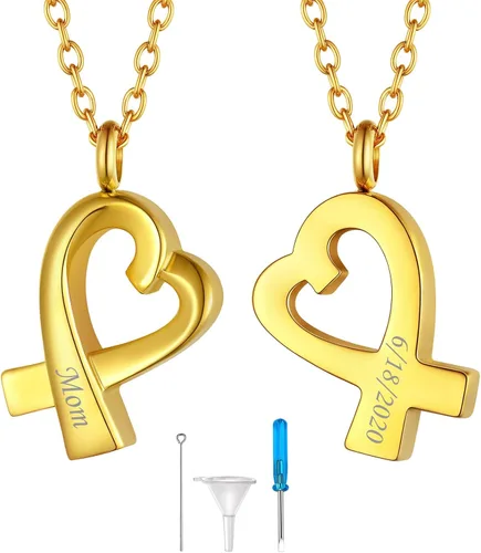Vista 80 de FindChic Collares personalizados con urna para cenizas, barra vertical, gato, luna, reloj de arena, garra de perro, acero inoxidable, chapado en oro
