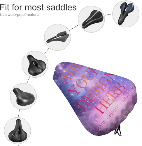 Vista 3 de Funda de asiento de bicicleta impermeable personalizada, funda de lluvia personalizada para asiento de bicicleta con cordón, añade tu diseño