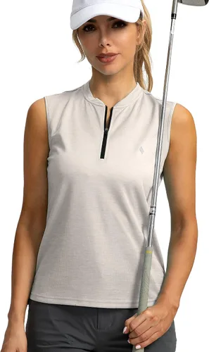 Vista 5 de SANTINY Camiseta de golf sin mangas para mujer, con cremallera, ligera, de secado rápido, camiseta polo para mujer