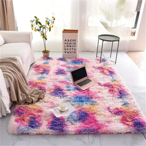 Vista 17 de Lifup - Alfombra mullida para sala de estar, dormitorio, color blanco y negro, 1 1.3 x 2.0 pies Non-Slip Washable High Pile Rectangle Carpet
