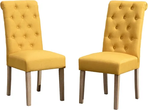 Vista 11 de Roundhill Furniture - Silla de comedor parsons de madera maciza costumbrista y tapizado estilo capitoné (juego de 2), azul