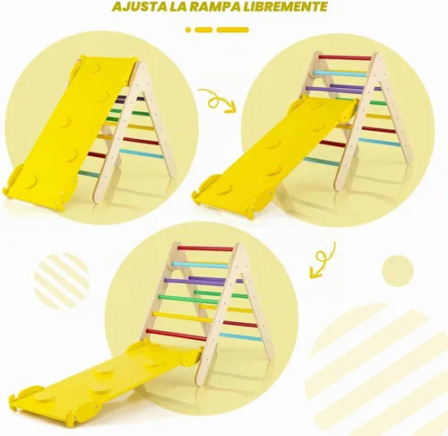 Vista 3 de HONEY JOY Escalador Triangular con Rampa, Rampa de 2 Lados para Escalar y Deslizarse, Escalera Triangular de Escalada para Niños para Guardería