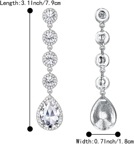 Vista 6 de BriLove Pendientes de mujer elegantes para boda con cristales, cuentas y diseño de lágrima colgante