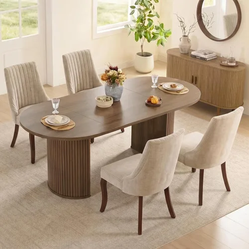 Vista 28 de SoarFlash Juego de mesa de cocina y sillas para 4, juego de mesa de comedor de 47 pulgadas para 4 personas con sillas tapizadas de terciopelo, juego