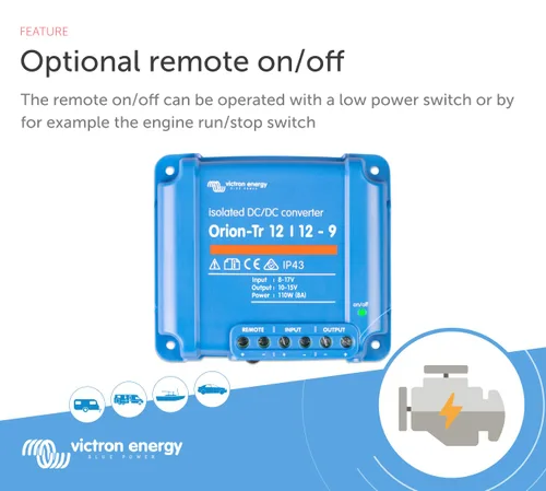 Vista 2 de Victron Energy Orion-Tr Convertidor de CC a CC - 12/12 voltios 9 amperios 110 vatios - Protección IP43 - para sistemas de batería dual - Aislado