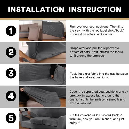 Vista 5 de Fundas elásticas de terciopelo real para silla de 3/4 piezas, fundas para sofá, protectores de muebles, patrón a cuadros, extraíbles y lavables