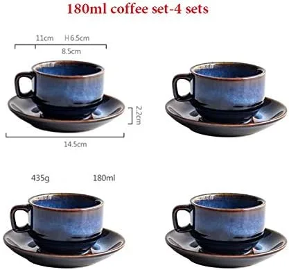 Vista 2 de Juego de 4 platillos de café de cerámica azul profundo