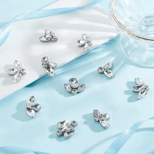 Vista 5 de FINGERINSPIRE 12 diamantes de imitación de cristal en forma de hoja - 6 estilos de apliques de cristal brillante con fijación en caliente, hojas 12