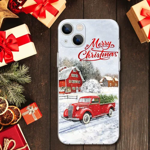 Vista 7 de Newseego Funda de Navidad para iPhone 13, Serie Linda a Prueba de Golpes Anti-Amarillo PC Duro + Parachoques TPU Cubierta Protectora para Mujeres