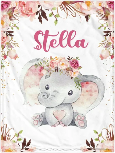 Vista 26 de J&SBGFT Manta de bebé niña personalizada, manta de recepción de elefante, regalo personalizado de artículos esenciales para recién nacidos, 30 x 40