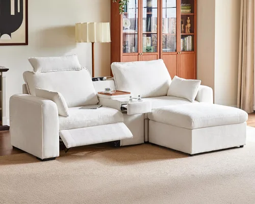 Vista 11 de Sofá reclinable eléctrico de 102.8 pulgadas con reposacabezas, sofá reclinable modular Cloud de gran tamaño con mesa, cajón de almacenamiento