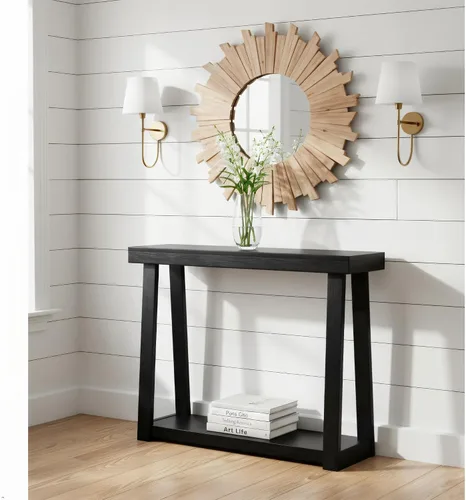 Vista 17 de Plank+Beam Mesa consola clásica con estante - 36 pulgadas, color negro