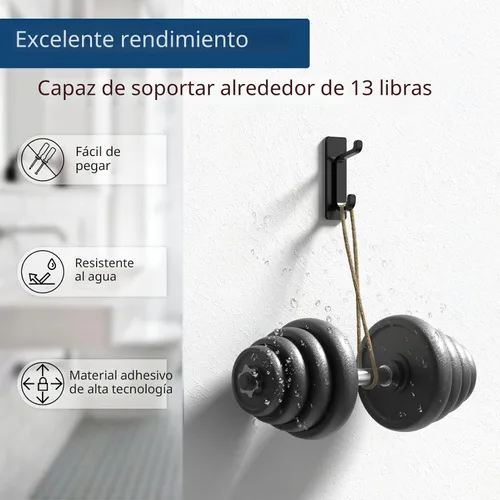 Vista 2 de Pickpiff Ganchos adhesivos fuertes de 13 libras para abrigo y toalla, color negro, paquete de 4