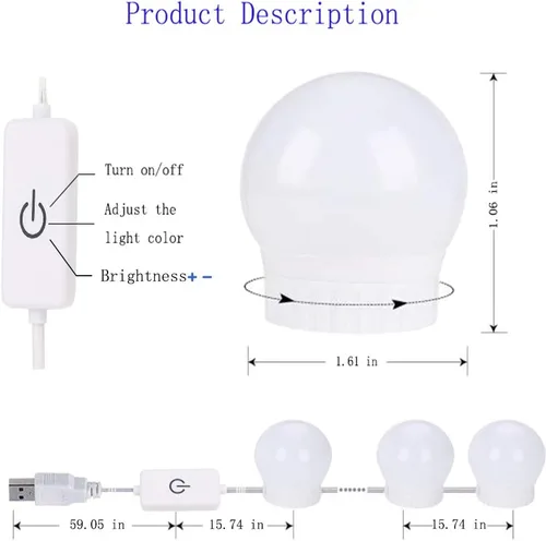 Vista 2 de FuLin - Luces de tocador para espejo, kit de luces LED estilo Hollywood con luz regulable, 10 bombillas, luces vanisty para tocador de maquillaje