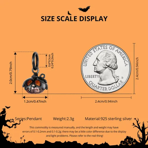 Vista 5 de Dijes de plata de ley 925 para pulseras, regalos de joyería para calabaza negra