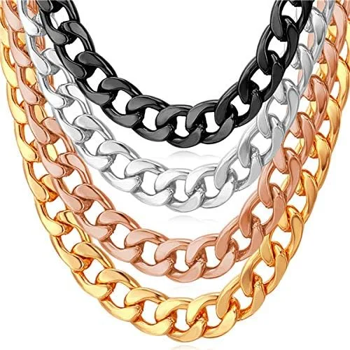 Vista 5 de U7 Cadena de eslabones cubanos estilo Miami, corte diamante, hombre o mujer, acero, negroplatachapada en oro 18 K, ancho de 864156423643064