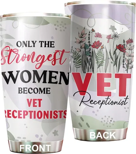 Vista 19 de Vaso de recepcionista veterinario de acero inoxidable de 20 onzas, hermoso regalo de recepcionista veterinario de flores para cumpleaños, regalos