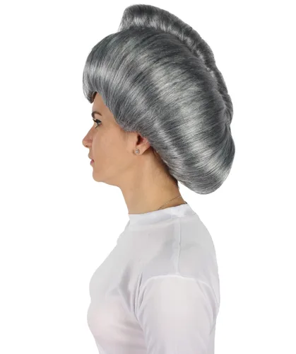 Vista 3 de HPO Peluca de película de fantasía animada para mujer, color gris oscuro, fiesta de disfraces de Halloween, gorra transpirable sin tapa, fibra