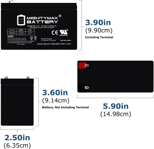 Vista 2 de Mighty Max Battery ML7-12 - Batería de repuesto duradera 6-DW-7 de 12 V 7.2 AH - Paquete de 2