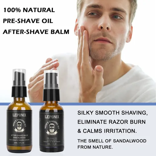 Vista 5 de Kit de afeitado para hombres, el kit esencial incluye crema de afeitar de sándalo, loción para después del afeitado para hombres y aceite para antes