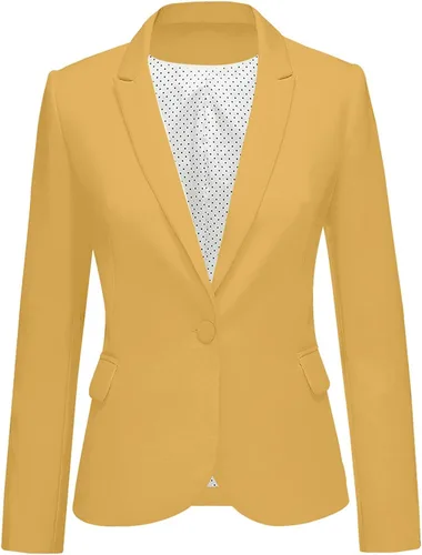 Vista 15 de Luvamia - Chaqueta Blazer para Mujer, de Manga Larga, Cuello con Solapas, Botón de Cuello, con Bolsillos Un nuevo botón negro