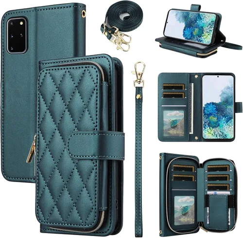 Vista 24 de Funda de Cartera para Samsung Galaxy S20 FE 5G de 6.5 Pulgadas con Correa para Muñeca, Billetera con Cremallera y más de 9 Ranuras para Tarjetas