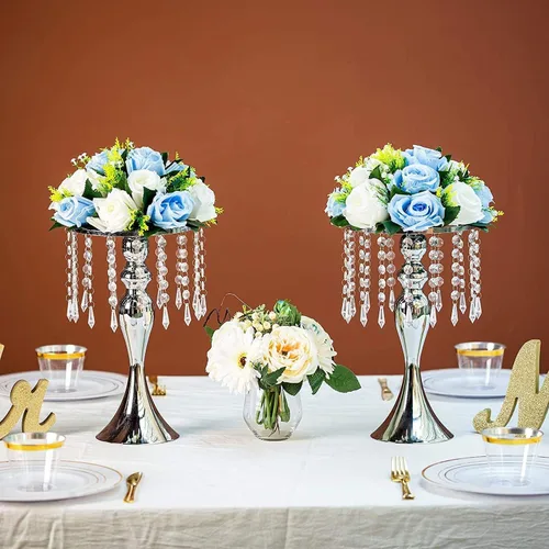 Vista 6 de Sziqiqi Flores de rosas artificiales de seda sintética para decoración de centros de mesa de boda, decoración del hogar, paquete de 2 unidades Azul