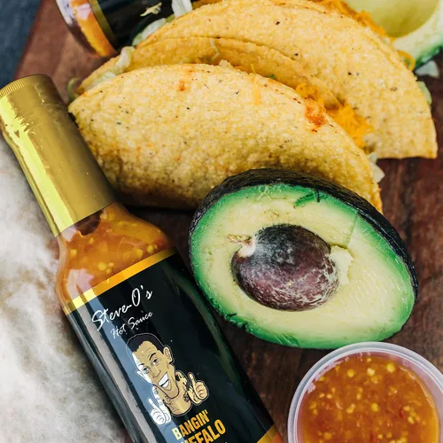 Vista 8 de Steve-O's Salsa Bangin' Buffalo Salsa cremosa y picante roja para alas, barbacoa, verduras, hamburguesas y huevos 5 fl oz