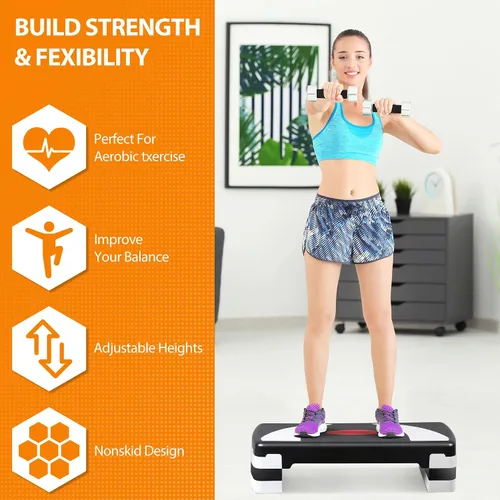 Vista 7 de Plataforma escalonada de entrenamiento aeróbico de 30 pulgadas con elevadores ajustables de 4 a 6 a 8 pulgadas, entrenamiento de ejercicio