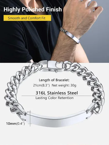 Vista 3 de PROSTEEL Pulsera personalizada para hombres y mujeres, con fecha de nombre, con grabado inicial y cita de inicial, pulseras de identificación